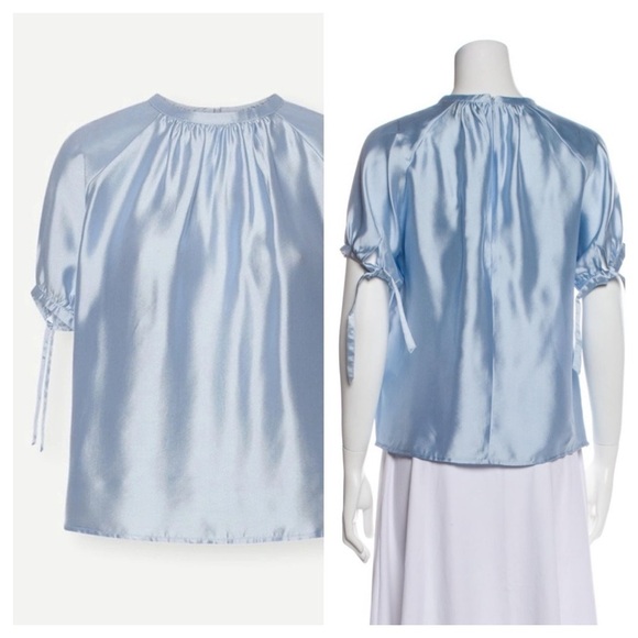 BIRGITTE HERSKIND  / Puff Sleeve silk tie sleeve Blouse Blue 32 XS - Picture 1 of 8